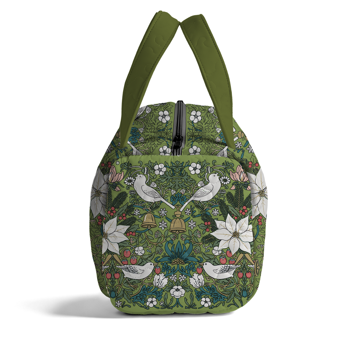 Vintage Christmas Bird Print LumLock™ Lightweight Quilted Duffle Bag with Zipper