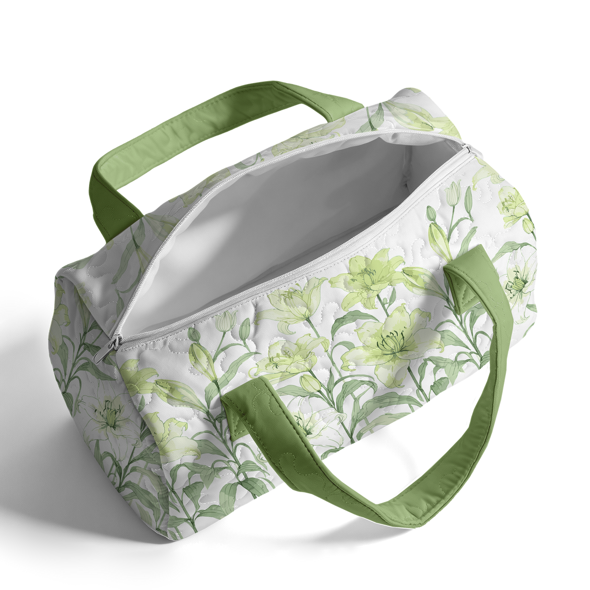 Lily print LumLock™ Lightweight Quilted Duffle Bag with Zipper