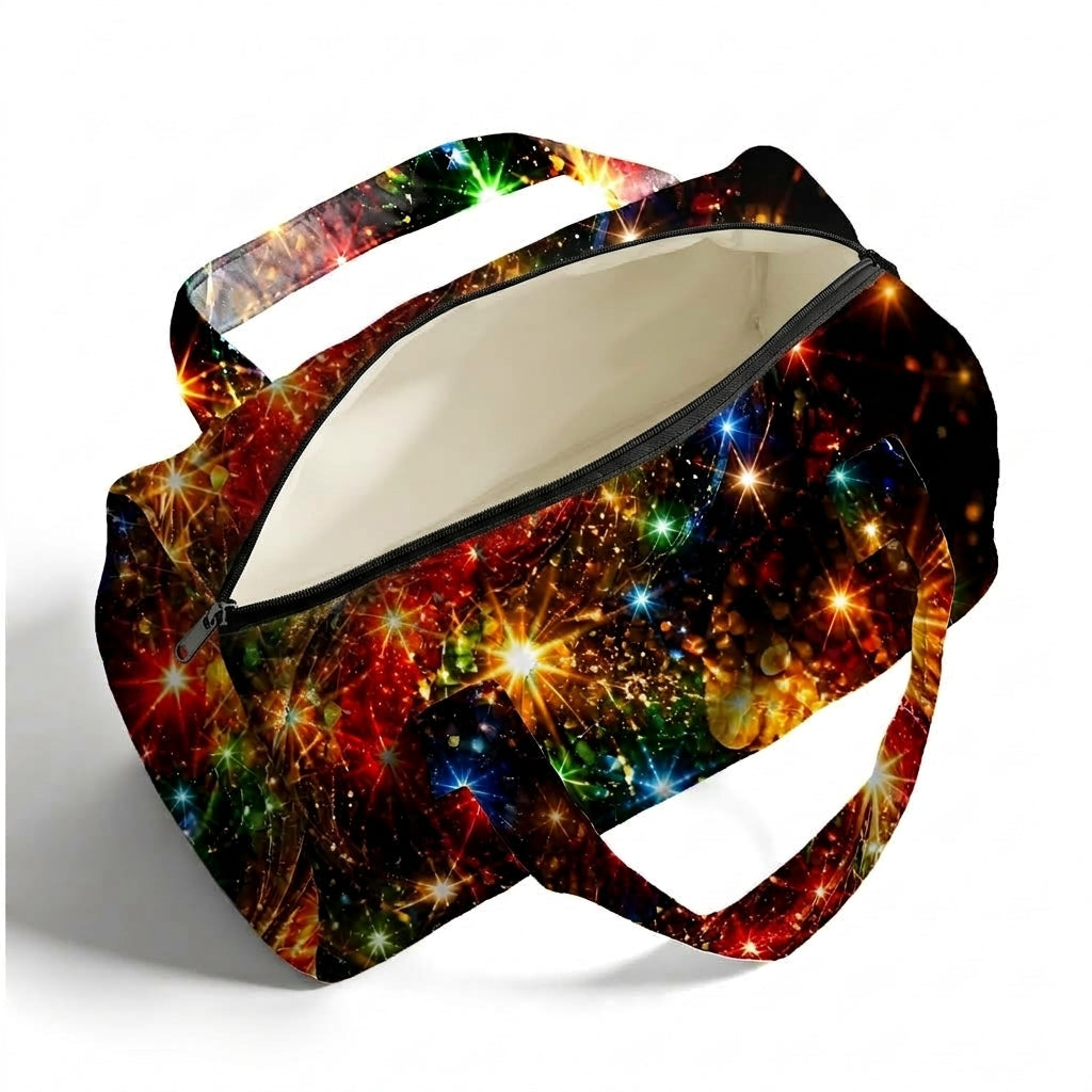 Colorful Starburst Lights LumLock™ Lightweight Quilted Duffle Bag with Zipper
