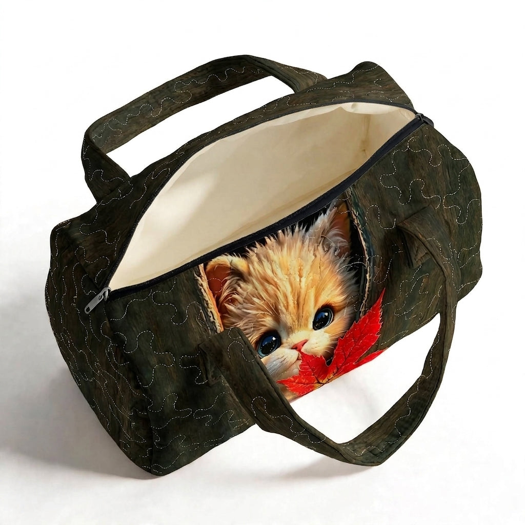 Kitten In Tree Hole LumLock™ Lightweight Quilted Duffle Bag with Zipper